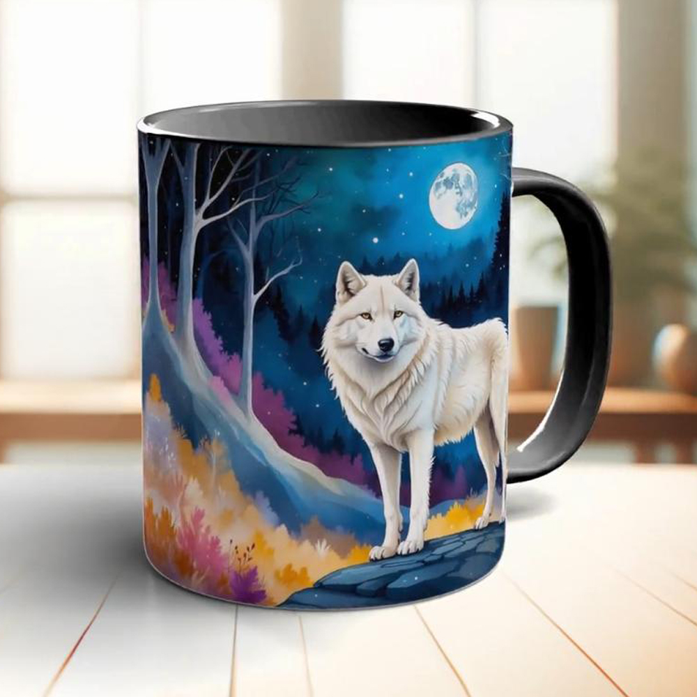 Coffee Tea Friends - Moon and white wolf coffee mug