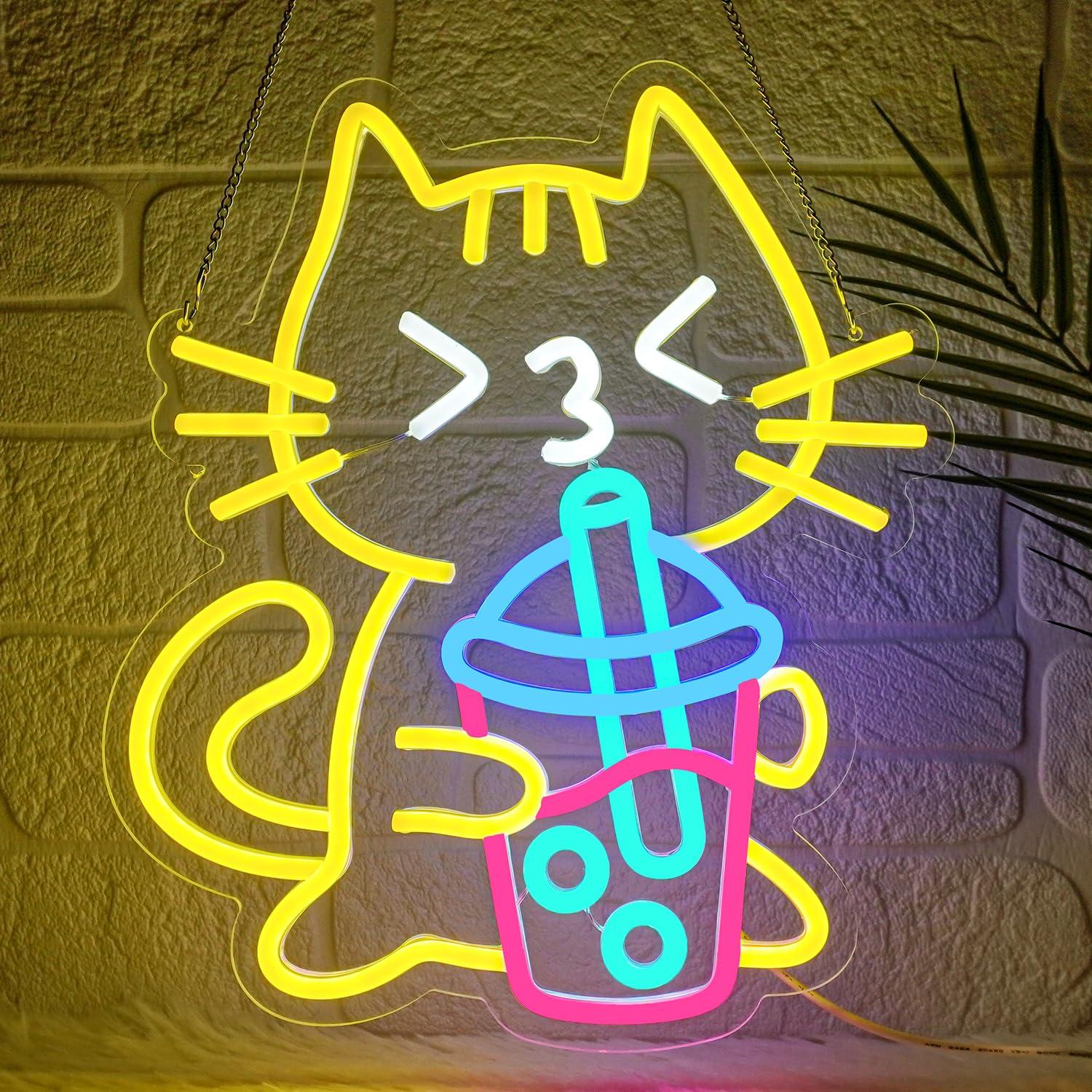 Cat Boba Tea Neon Sign Cute An - огляд і ціна Coffee Tea Boba