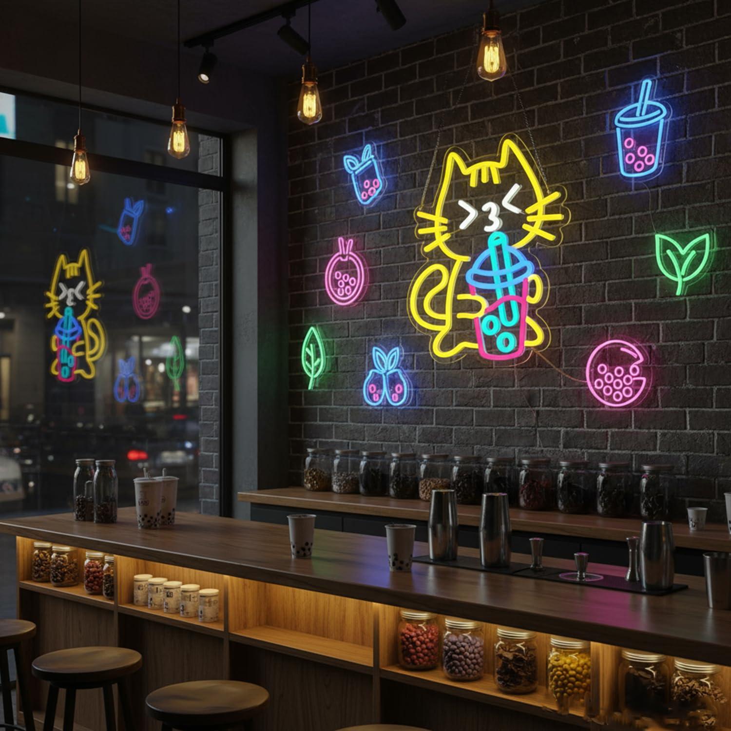 Cat Boba Tea Neon Sign Cute An - огляд і ціна Coffee Tea Boba