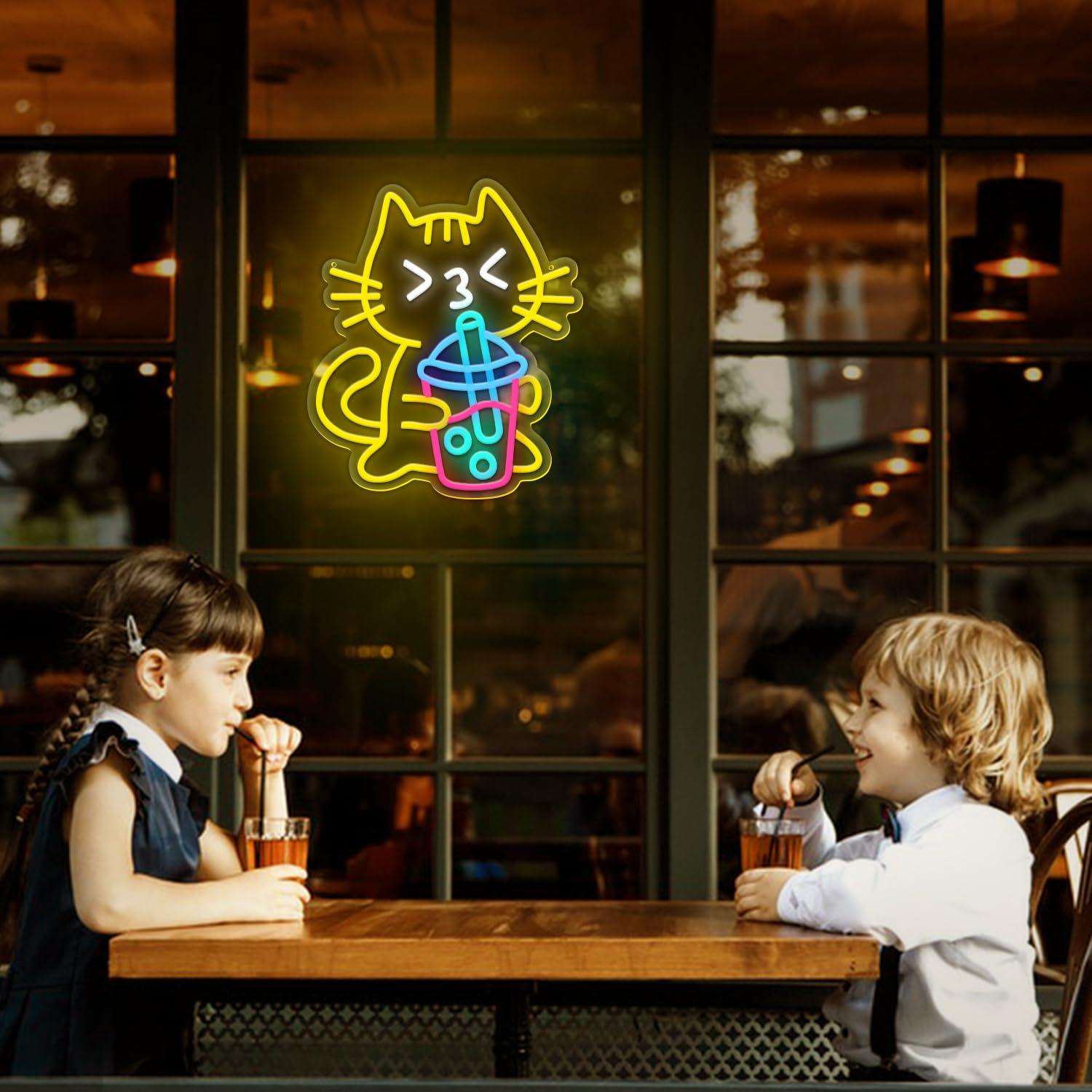 Cat Boba Tea Neon Sign Cute An - огляд і ціна Coffee Tea Boba